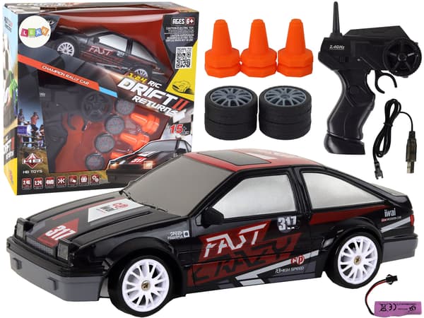 Urheiluauto R/C 1:24 vaihdettava pyörä musta