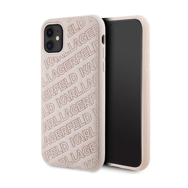 Original KARL LAGERFELD Hardcase KLHCN61PQKPMP för iPhone 11 (Quilted K Pattern / rosa)