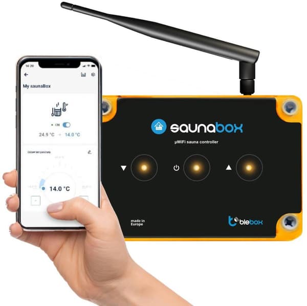 Blebox SaunaBoxPro - saunastyring med ekstern WiFi-antenne