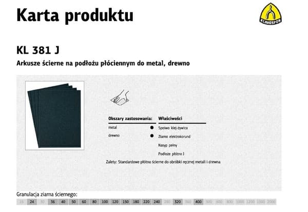 PLÓTNO-ARKKI 230x320mm paksu 320 KL 381 J KLINGSPOR