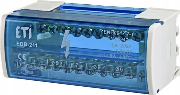 125A 2P 11 Terminal Fordelingsblok EDB-211 001102301