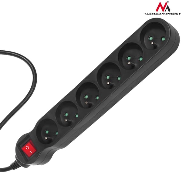 Strømskinne Maclean Energy 6 stik 1,5 m sort (MCE225)