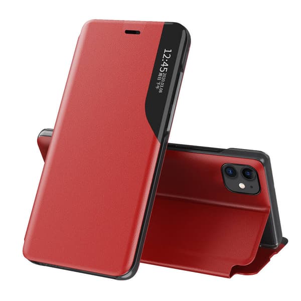 Eco Leather View Case bokfodral skyddsfodral med uppfällbart lock iPhone 13 Pro Max röd