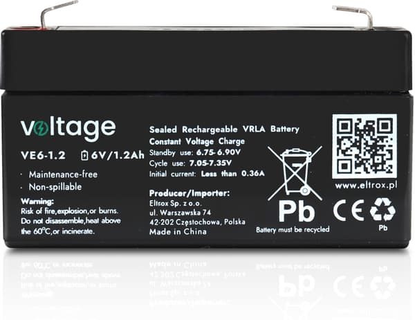 Batteri AGM Spænding 6V 1.2Ah VE6-1.2
