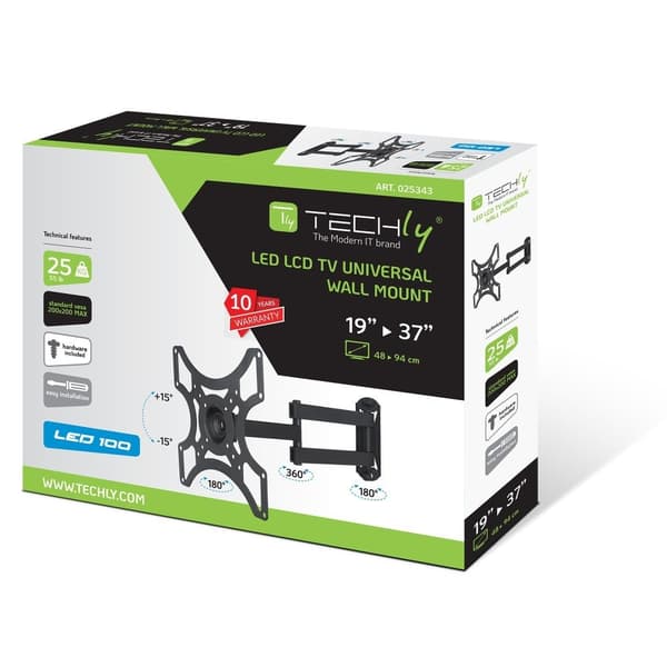 Techly vægbeslag 19\"-37\", 25 kg drejeligt