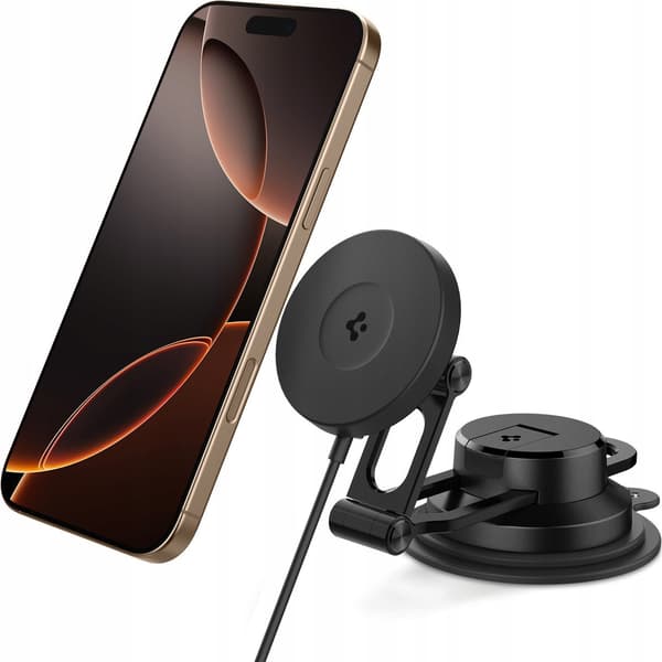 Spigen OneTap Pro 4 MagSafe Bilholder Oplader, sort - Trådløs / Instrumentbræt / Forrude
