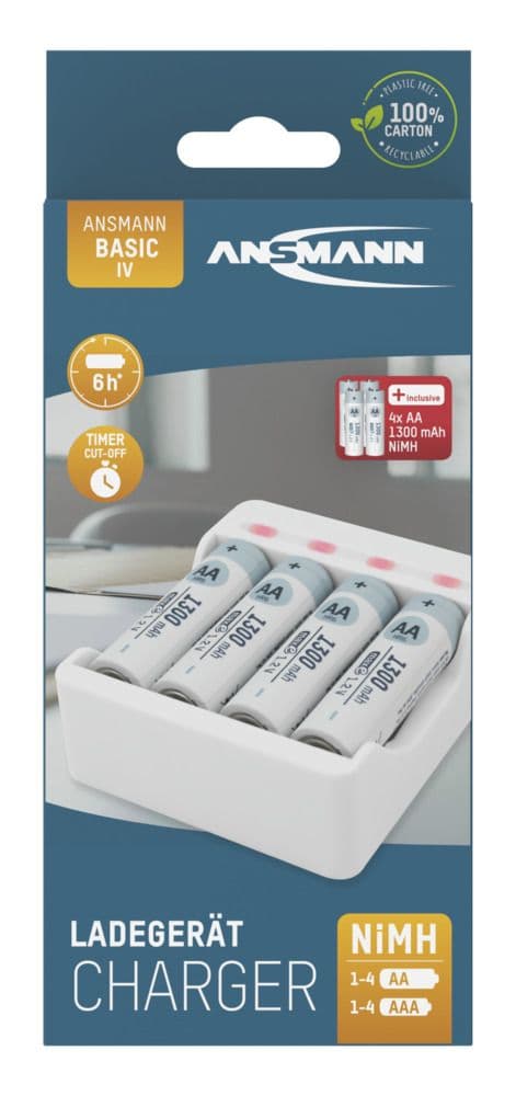 Ansmann Oplader Basic IV inkl. 4 x AA 1300mAh Akku 1001-0120-01