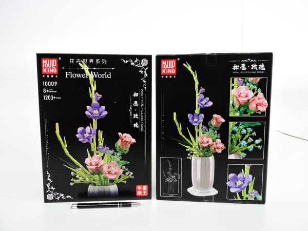 BLOCKS FLOWERS, 1203+ delar, vas med rosor, kort.