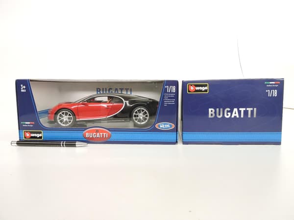 *BBURAGO METAL. 1:18 PLUS BUGATTI CHIRON MUSTA-PUNAINEN