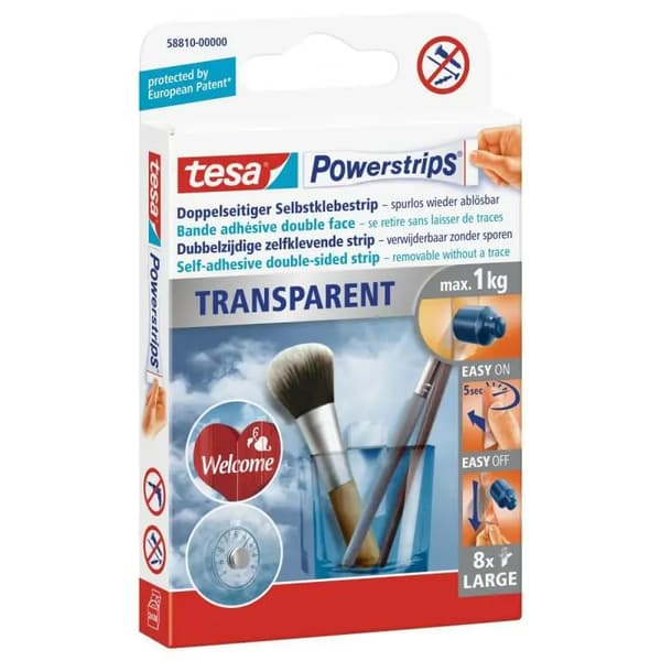 TESA SLICES POWERSTRIPS DECO 8kpl 1kg LÄPINÄKYVÄ