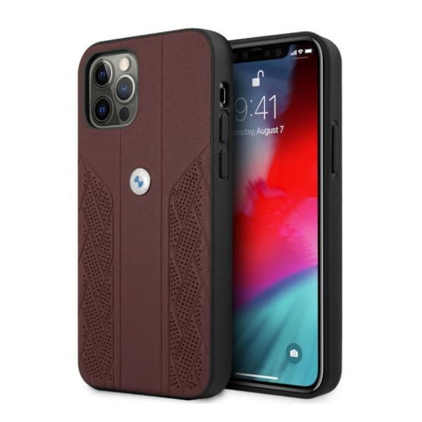 BMW Læder Kurve Perforeret Cover til iPhone 12 Pro Max – Rød