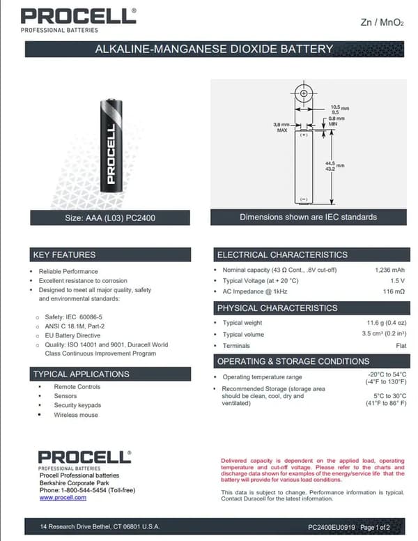 Batterier DURACELL Alkaline AAA 10 stk Procell AAA/LR3 karton 10 stk