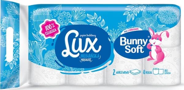 Bunny Soft Bunny Soft Lux - Blødt toiletpapir, 2-lag, cellulose - 8 ruller