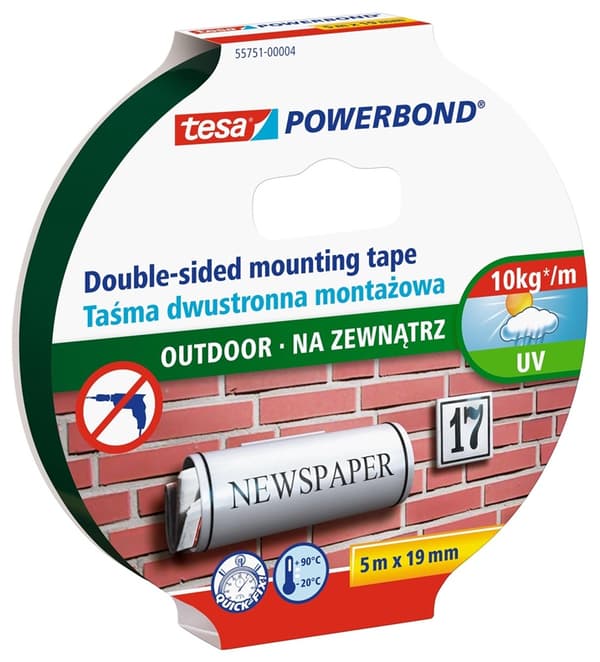 TESA KAKSOISPUOLINEN TEIPPI POWERBOND 5m x 19mm ULKOKÄYTTÖÖN