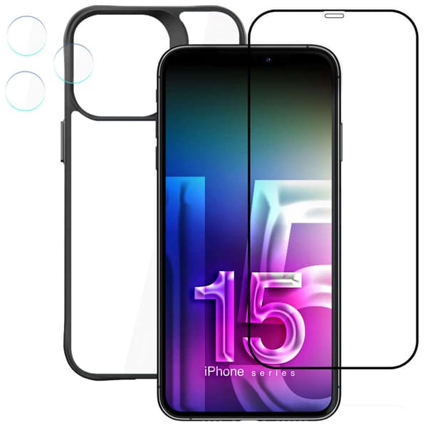 Skärmlinsskydd i glas för iPhone 15 Pro Max, 3mk Comfort Set 4-i-1, härdad lins