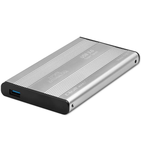 Qoltec alumiinikotelo | Tasku 2,5\" SATA3 SSD/HDD-levylle | USB 3.0 | Hopea