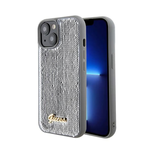 Etui Guess GUHCP15SPSFDGSS iPhone 15 6.1\" musta/hopea kovakuori Sequin Script Metal