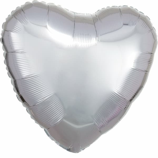 Metallisk Sølv Hjerte Folieballon 43cm Bulk 9914087-92