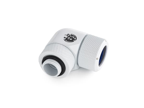 Bitspower Advanced Multi-Link Adapteranslutningar 90 grader G1/4 tum AG för hårda rör 14 mm AD - roterande, vit