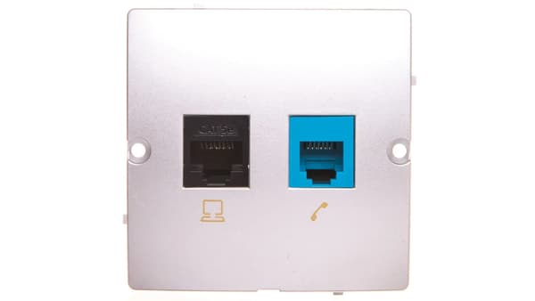 Simon Basic Tietokonepistorasia RJ45 cat.5e + puhelin RJ12 hopea m