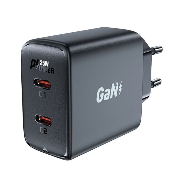 Hurtigoplader GaN 35W PD 2x USB C Acefast A49 - sort