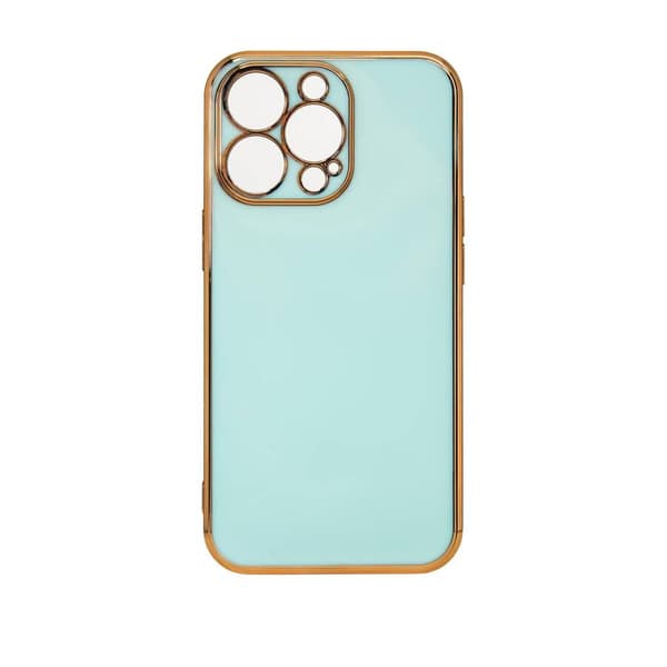 Lighting Color Case til iPhone 12 Pro Max, Gel-cover med gylden ramme, mint