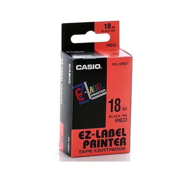 Casio Tasma XR-18RD1, svart tryck/röd undergrupp, ej laminerad, 8m, 18mm