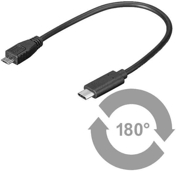 MicroConnect USB-C til USB2.0 Micro B 0.2M Sort, til synkronisering og opladning, hastighed på 0,48 Gbit/s. 2,5W