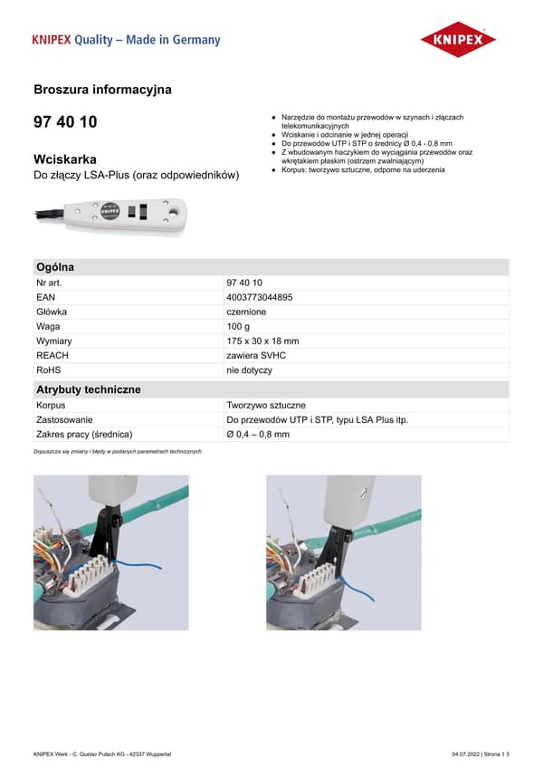Knipex værktøj til indsætning af kabel