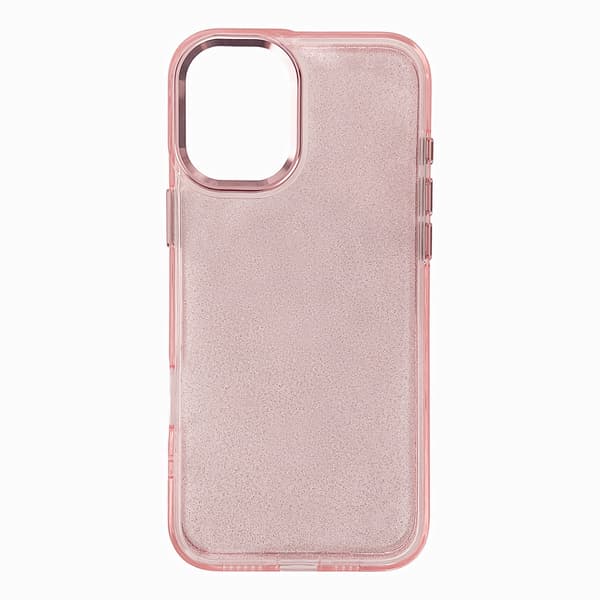 Glitter-suojakuori iPhone 16:lle – vaaleanpunainen glitterillä