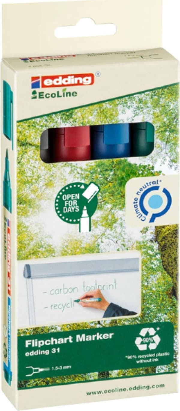 Edding Marker til flipcharts e-31 EDDING ecoline, 1,5-3 mm, 4 stk., mix af farver