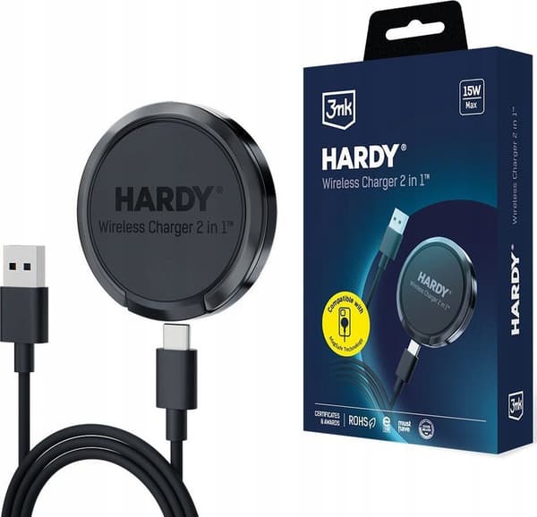 3mk Hardy langaton laturi 2in1 15W musta