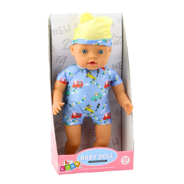 Babydocka Blå Kläder med Mönster Mössa med Öron 31cm