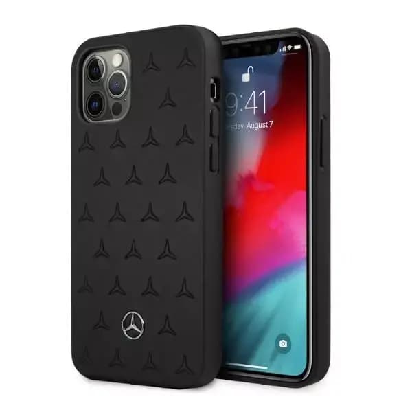 Mercedes lædercover med stjernemønster til iPhone 12 Pro Max - Sort