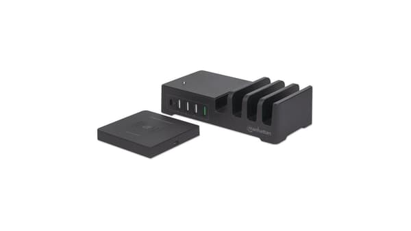 Manhattan 5-ports ladestation + Qi 10W