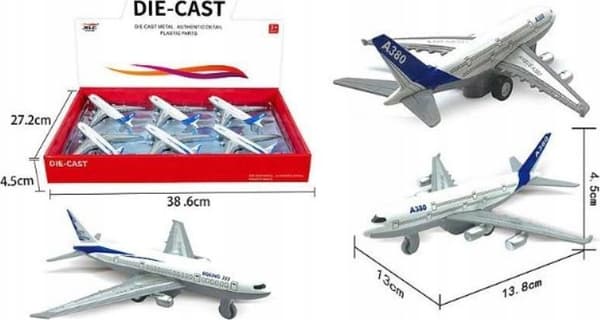 AST. FLYGPLAN x 6 metall, 14 cm, 2 färger, displ.
