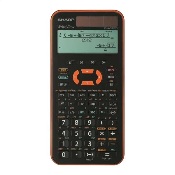 SHARP REGNEMASKINE VIDENSKABELIG 335 FUNKTIONER WRITEVIEW SORT ORANGE ÆSKE ELW531XGYR