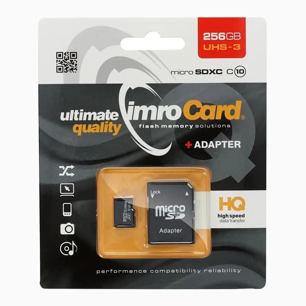 IMRO microSD -muistikortti 256GB CLASS 10 UHS 3 100MB/s SD-adapterilla