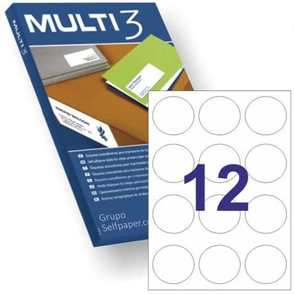 Lim/Etiketter MULTI 3 Cirkulär Vit A4 100 Ark ø 60 mm