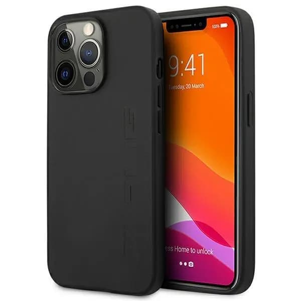 AMG AMHCP14XDOLBK iPhone 14 Pro Max 6,7 \"sort / sort Hardcase Læder Hot Stamped