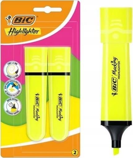 Överstrykningspenna Platt gul neon 2-pack BIC