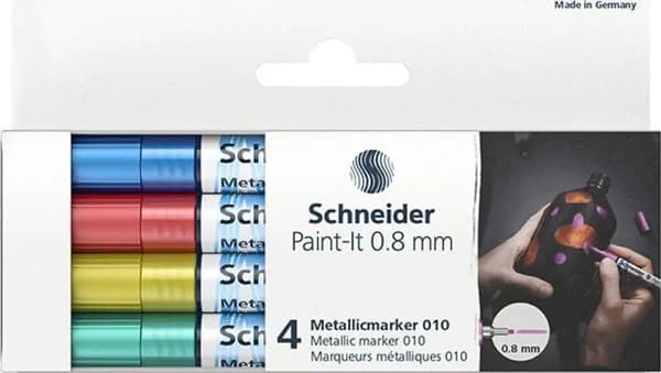 SCHNEIDER AKRYLMARKØR SCHNEIDER PAINT-IT METALLIC 4 STK (BLÅ, RØD, GUL, GRØN)