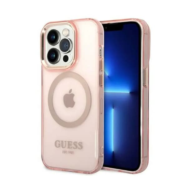 Guess GUHMP14LHTCMP iPhone 14 Pro 6,1\" rosa/rosa Hardcase Gold Outline Translucent MagSafe