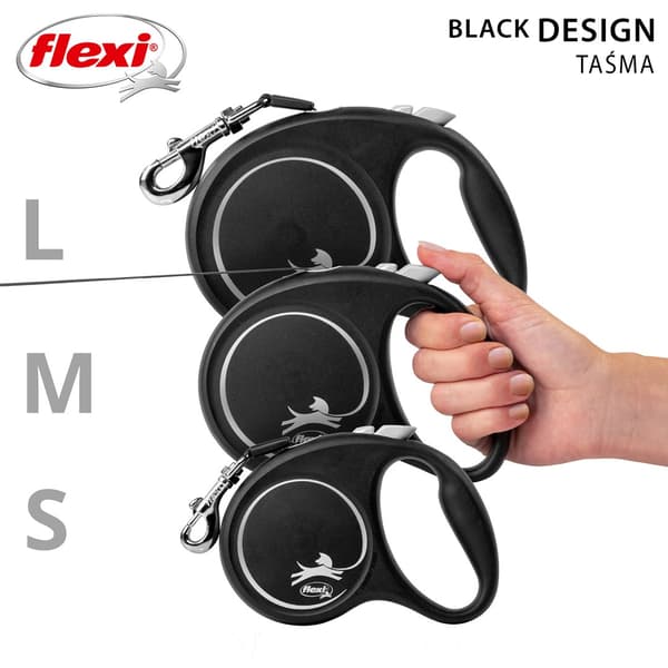 Hundkoppel Flexi BLACK DESIGN 5 m Storlek L Silver