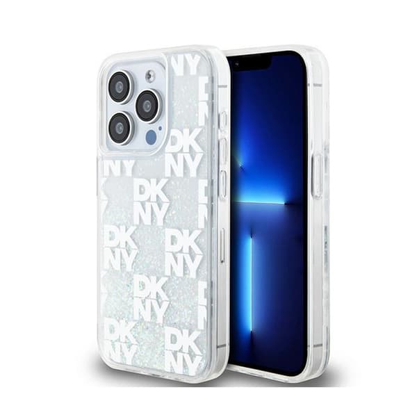 DKNY fodral till IPHONE 15 Pro DKHCP15LLCPEPT (DKNY HC Liquid Glitters W/Checkered Pattern) vit