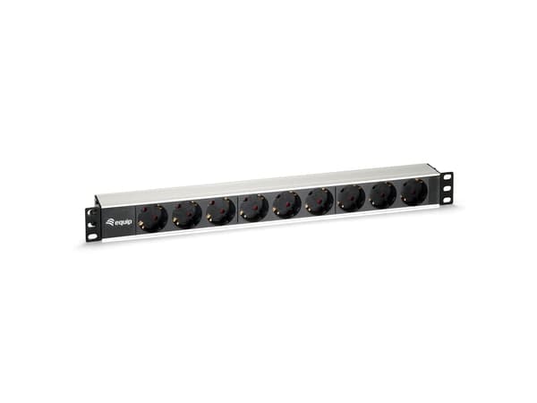 Equip 19-tommer strømskinne (1HE) 9-stik Schuko. 1,8 m aluminium