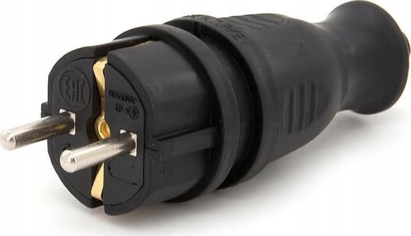 Hermetisk gummiprop 230V IP 44 16A schuko, farve sort, TWG-SCH