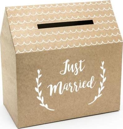 Æske til kuverter - Just Married, kraft, 30x30,5x16,5cm