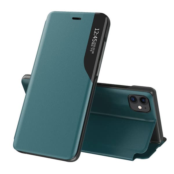 Eco Leather View Case bokfodral skyddsfodral med uppfällbart lock iPhone 13 Pro Max grön