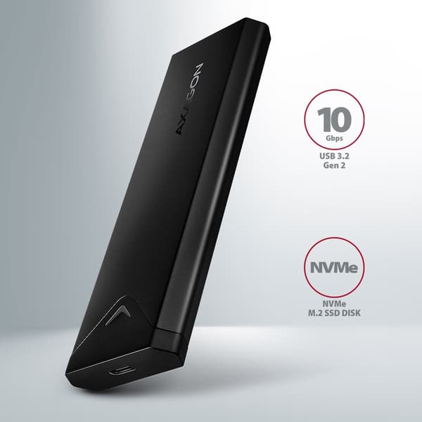 Tasku Axagon AXAGON EEM2-UB2, USB-C 10 Gbps - M.2 NVMe SSD ARROW -kotelo, musta